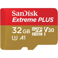   SanDisk Extreme Plus, 32 GB, MicroSDHC, UHS-I, 100 MB/s, 90 MB/s, Ütésálló, Hőálló, Vízálló