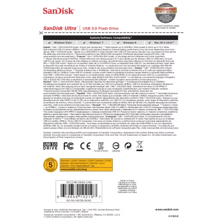 SanDisk Ultra, 64 GB, USB A típus, 3.2 Gen 1 (3.1 Gen 1), 100 MB/s, Tolattyú, Fekete