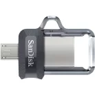 SanDisk Ultra Dual m3.0, 256 GB, USB Type-A / Micro-USB, 3.2 Gen 1 (3.1 Gen 1), 150 MB/s, Tolattyú, Fekete, Ezüst, Átlátszó