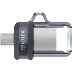   SanDisk Ultra Dual m3.0, 256 GB, USB Type-A / Micro-USB, 3.2 Gen 1 (3.1 Gen 1), 150 MB/s, Tolattyú, Fekete, Ezüst, Átlátszó