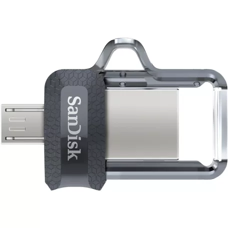 SanDisk Ultra Dual m3.0, 256 GB, USB Type-A / Micro-USB, 3.2 Gen 1 (3.1 Gen 1), 150 MB/s, Tolattyú, Fekete, Ezüst, Átlátszó