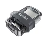 SanDisk Ultra Dual m3.0, 256 GB, USB Type-A / Micro-USB, 3.2 Gen 1 (3.1 Gen 1), 150 MB/s, Tolattyú, Fekete, Ezüst, Átlátszó