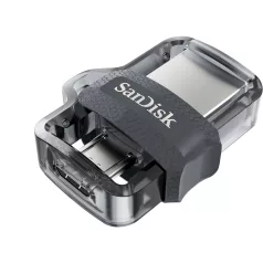   SanDisk Ultra Dual m3.0, 256 GB, USB Type-A / Micro-USB, 3.2 Gen 1 (3.1 Gen 1), 150 MB/s, Tolattyú, Fekete, Ezüst, Átlátszó