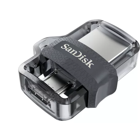 SanDisk Ultra Dual m3.0, 256 GB, USB Type-A / Micro-USB, 3.2 Gen 1 (3.1 Gen 1), 150 MB/s, Tolattyú, Fekete, Ezüst, Átlátszó