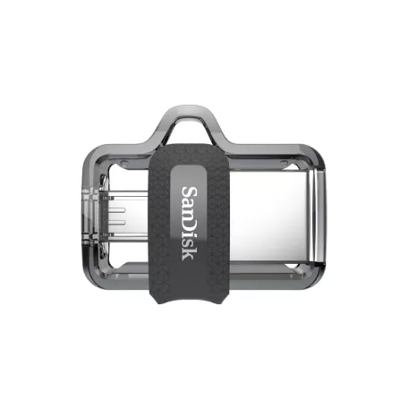 SanDisk Ultra Dual m3.0, 256 GB, USB Type-A / Micro-USB, 3.2 Gen 1 (3.1 Gen 1), 150 MB/s, Tolattyú, Fekete, Ezüst, Átlátszó