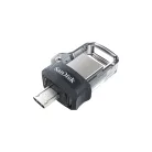 SanDisk Ultra Dual m3.0, 256 GB, USB Type-A / Micro-USB, 3.2 Gen 1 (3.1 Gen 1), 150 MB/s, Tolattyú, Fekete, Ezüst, Átlátszó