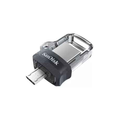 SanDisk Ultra Dual m3.0, 256 GB, USB Type-A / Micro-USB, 3.2 Gen 1 (3.1 Gen 1), 150 MB/s, Tolattyú, Fekete, Ezüst, Átlátszó