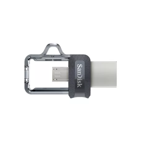 SanDisk Ultra Dual m3.0, 256 GB, USB Type-A / Micro-USB, 3.2 Gen 1 (3.1 Gen 1), 150 MB/s, Tolattyú, Fekete, Ezüst, Átlátszó