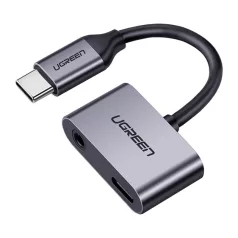   USB-C-USB-C adapter és UGREEN 3,5 mm-es jack csatlakozó (szürke)