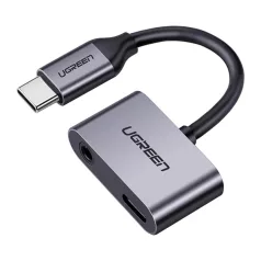   UGREEN USB-C-USB-C adapter és 3,5 mm-es jack csatlakozó (szürke)