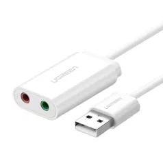 UGREEN US205 USB külső hangkártya adapter, 15cm (fehér)