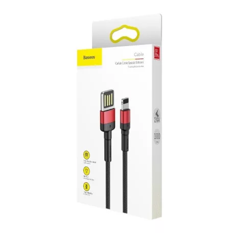 Baseus Cafule 2,4A 1 m-es Lightning USB-kábel (kétoldalas) (fekete és piros)
