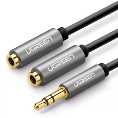   UGREEN AUX 3,5 mm-es audio elosztó jack kábel, 20 cm (szürke)