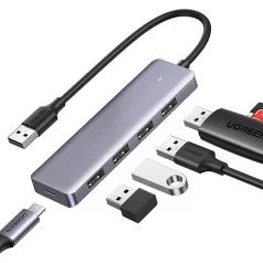   UGREEN CM219 4 az 1-ben USB adapter, 4x USB 3.0 + USB-C (szürke)