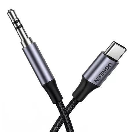 3,5 mm-es mini jack AUX kábel az USB-C UGREEN AV143-hoz, 1 m (fekete)