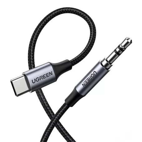 3,5 mm-es mini jack AUX kábel az USB-C UGREEN AV143-hoz, 1 m (fekete)