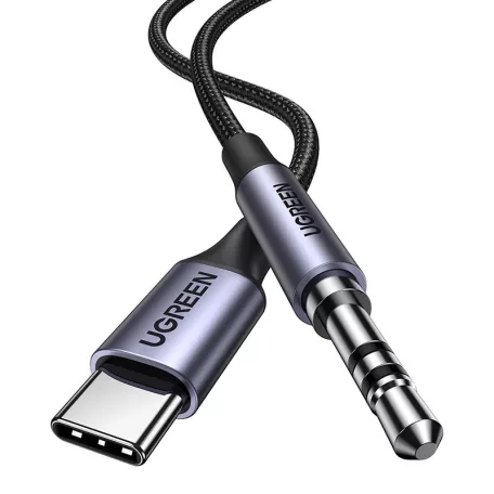 3,5 mm-es mini jack AUX kábel az USB-C UGREEN AV143-hoz, 1 m (fekete)