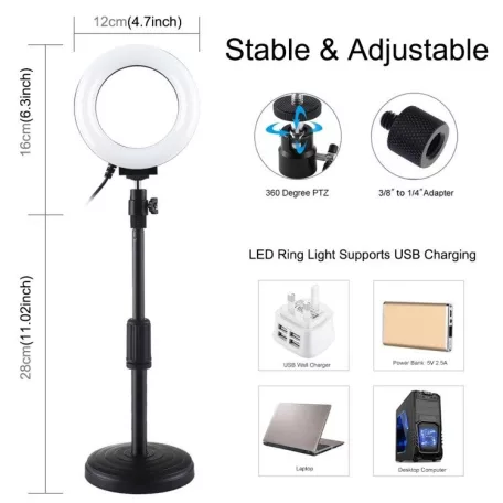 LED Puluz gyűrűs lámpa állítható állvánnyal PU391