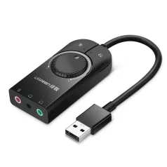 UGREEN Külső USB hangkártya, 15cm (fekete)