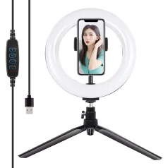   Puluz 20cm LED gyűrűs lámpa / állvány telefontartóval PKT3073B