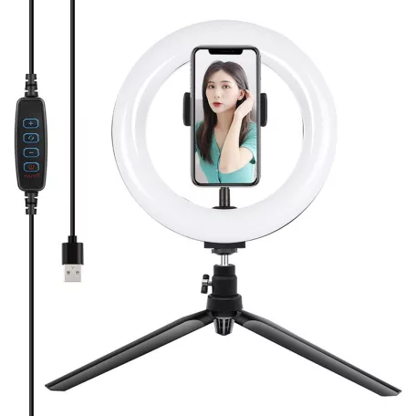 Puluz 20cm LED gyűrűs lámpa / állvány telefontartóval PKT3073B