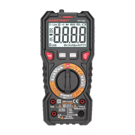 Habotest HT118C digitális multiméter zseblámpával, True RMS, NCV, akkumulátortesztek