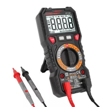 Habotest HT118C digitális multiméter zseblámpával, True RMS, NCV, akkumulátortesztek
