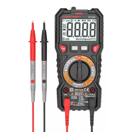 Habotest HT118C digitális multiméter zseblámpával, True RMS, NCV, akkumulátortesztek