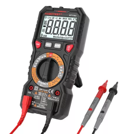 Habotest HT118C digitális multiméter zseblámpával, True RMS, NCV, akkumulátortesztek