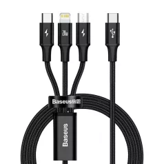   Baseus Rapid Series 3 az 1-ben kábel, micro-USB / Lightning / USB-C, 20 W, 1,5 m (fekete)
