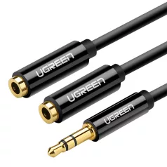   UGREEN AV123 Audió elosztó, AUX jack kábel 3,5 mm, 25cm (fekete)