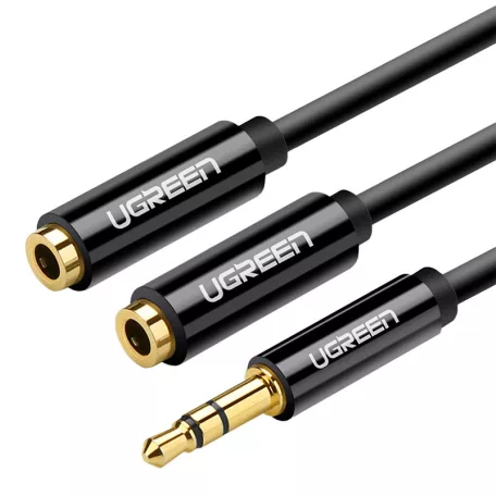 UGREEN AV123 Audió elosztó, AUX jack kábel 3,5 mm, 25cm (fekete)