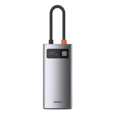   Baseus Metal Gleam Series 4 az 1-ben hub, USB-C - USB 3.0 + USB 2.0 + HDMI + USB-C PD (szürke)