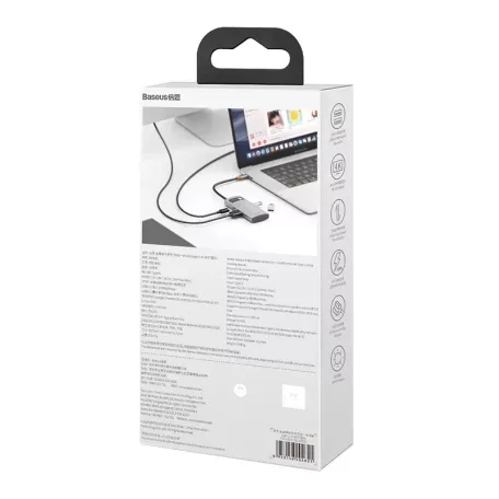 Baseus Metal Gleam Series 4 az 1-ben hub, USB-C - USB 3.0 + USB 2.0 + HDMI + USB-C PD (szürke)