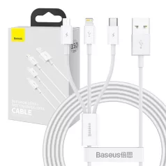   Baseus Superior Series 3 az 1-ben USB-kábel, USB - micro-USB / USB-C / Lightning, 3,5 A, 1,5 m (fehér)