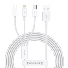   Baseus Superior Series 3 az 1-ben USB-kábel, USB - micro-USB / USB-C / Lightning, 3,5 A, 1,5 m (fehér)
