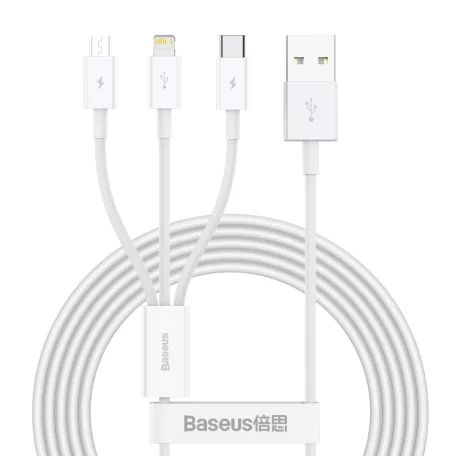 Baseus Superior Series 3 az 1-ben USB-kábel, USB - micro-USB / USB-C / Lightning, 3,5 A, 1,5 m (fehér)