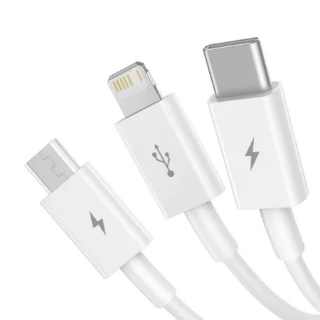Baseus Superior Series 3 az 1-ben USB-kábel, USB - micro-USB / USB-C / Lightning, 3,5 A, 1,5 m (fehér)