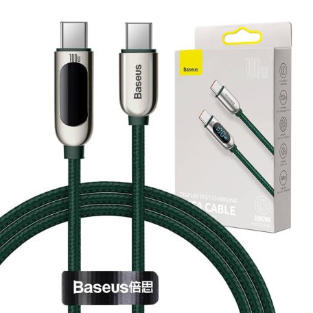 Baseus USB-C – USB-C kábel, tápellátás kijelzővel, 100 W, 1 m (zöld)