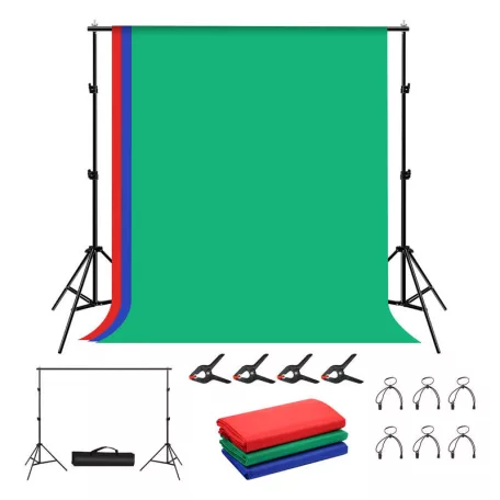 Fotóháttér szett/állvány Puluz 2x2m + fotóháttér 3 db PKT5204
