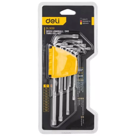 Deli Tools Torx imbuszkulcs készlet EDL3091, T10-T50 (ezüst)