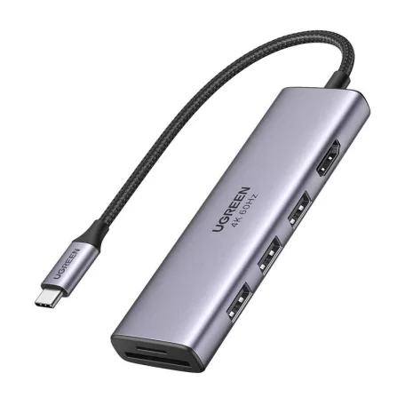 UGREEN CM511 5 az 1-ben USB-C adapter, 3 USB 3.0 + HDMI + TF/SD (szürke)