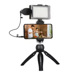  Puluz élő felvétel készlet állvány + LED fény + mikrofon + telefoncsipesz PKT3132B