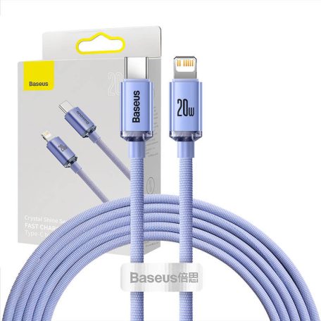 Baseus Crystal USB-C kábel a Lightninghez, 20W, PD, 2m (ibolya)