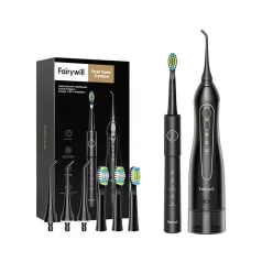   FairyWill FW-5020E + FW-E11 szónikus fogkefe fejkészlettel és szájzuhannyal (fekete)