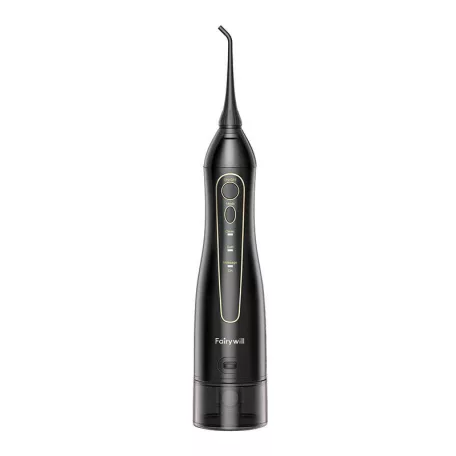 FairyWill FW-5020E + FW-E11 szónikus fogkefe fejkészlettel és szájzuhannyal (fekete)