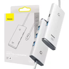   Baseus Lite Series 4 az 1-ben Hub, USB-C-4x USB 3.0+USB-C, 25cm (fehér)