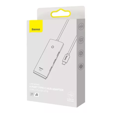 Baseus Lite Series 4 az 1-ben Hub, USB-C-4x USB 3.0+USB-C, 25cm (fehér)