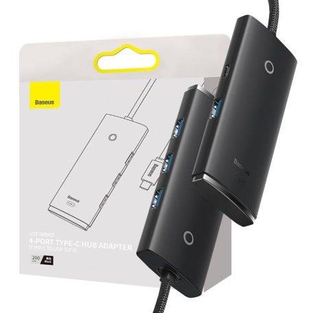 Baseus Lite Series Hub 4in1 USB-C 4x USB 3.0 + USB-C, 2m (fekete)