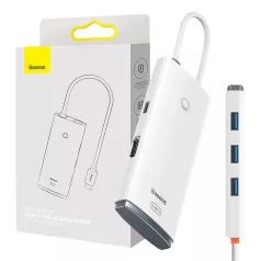   Baseus Lite Series 5 az 1-ben hub, USB-C - 4x USB 3.0 + USB-C + HDMI (fehér)